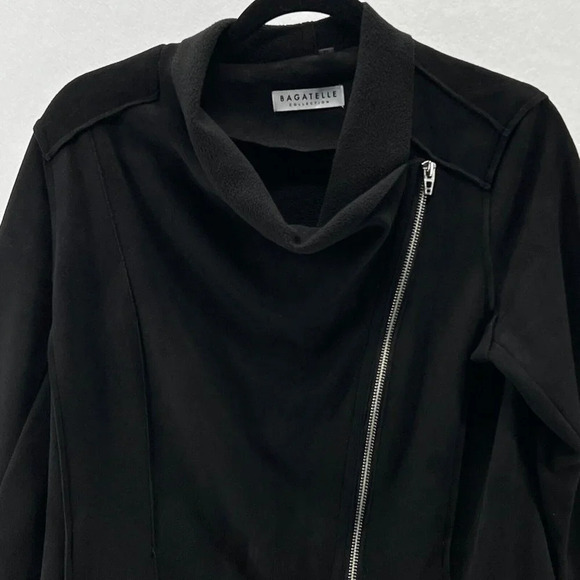 BAGATELLE Blazer Jacket Women's Size M Asymmetric Zip Front Fleece-Lined Black - Picture 3 of 11